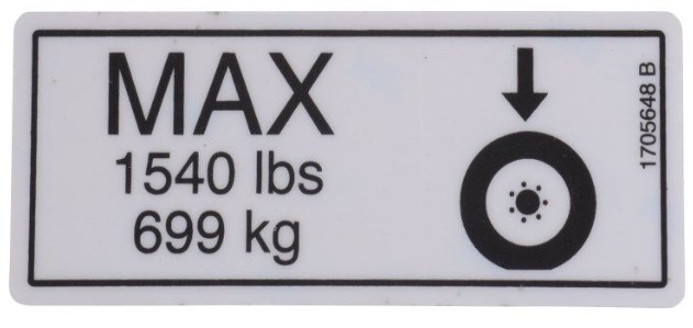 DECAL,TIRE LOAD (1540LB/699KG) - codice 1705648
