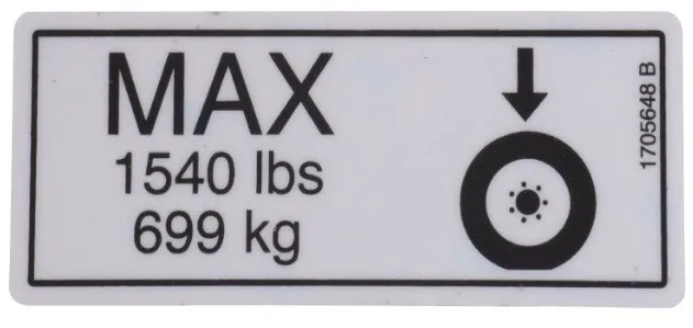 DECAL,TIRE LOAD (1540LB/699KG) - codice 00-1705648