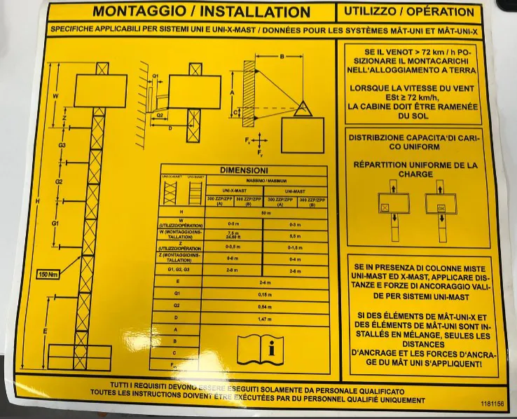SIGN 'INSTALLATION 300Z/ZP' (italiano) - codice 1181156