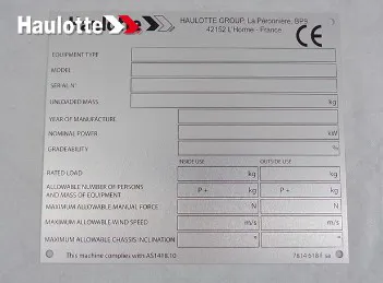 Targhetta identificativa Haulotte - codice 02-3078146180