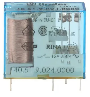 Relè di potenza Finder serie 40 Series, SPDT, bobina 24V cc, Montaggio su circuito stampato - codice 108-405190240000