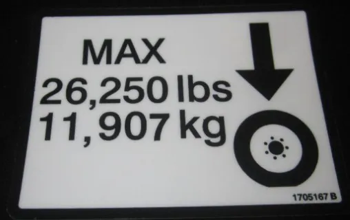 1 - DECAL,26250 MAX TIRE LOAD - Codice 00-1705167
