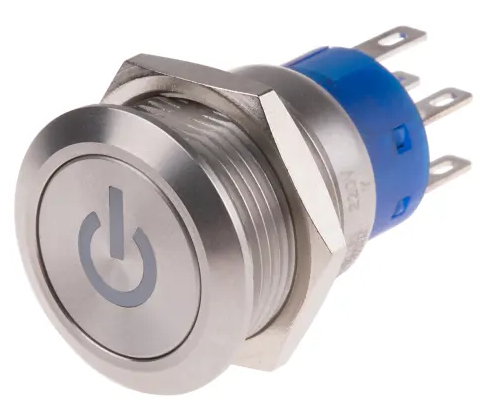 Interruttore a pulsante RS PRO, Stabile, DPDT Illuminato, 5 A 19 mm, IP67 Pannello Giallo - codice 108-1115831